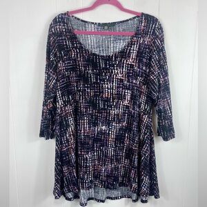 Rose & Olive Women’s Tunic 3/4 Sleeve Artsy Ditsy Colorful Blouse Plus Size 1X